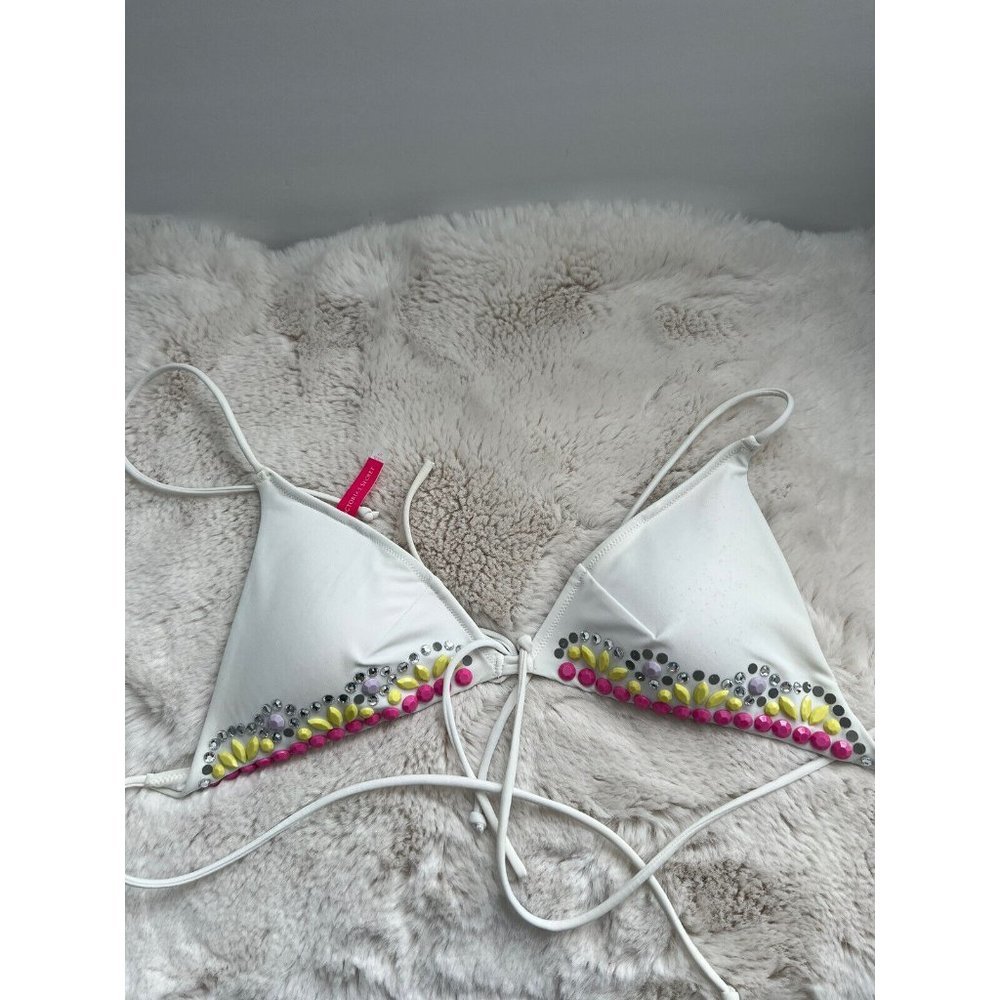 Victoria's Secret Small White 90’s Inspired Beaded Triangle Swim Bikini Top Y2k
